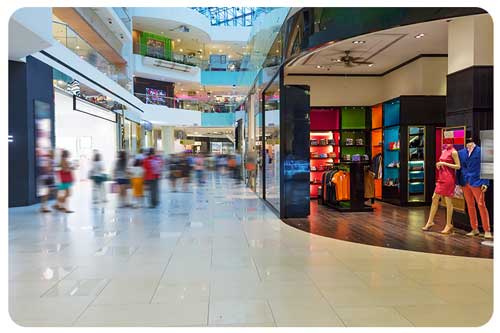 store front inside large shopping mall