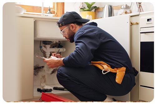 plumber repairing kitchen ink, pipes, plumbing insurance