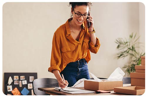 Drop shipping business owner taking order