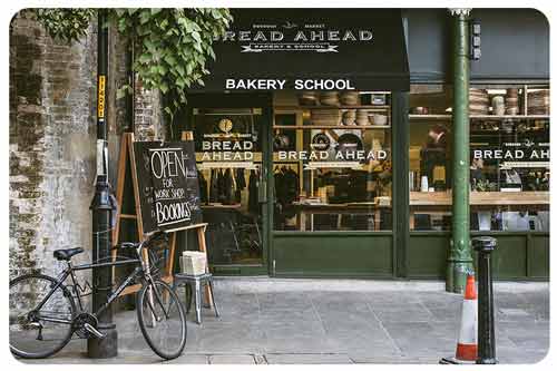 front view of bakery shop
