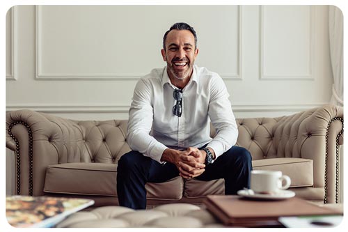 CEO staying in hotel room on business trip.