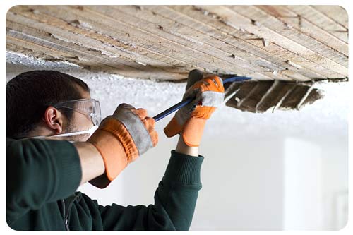 Construction worker install new roof,