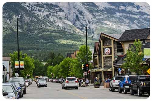 cars passing town in Alberta
