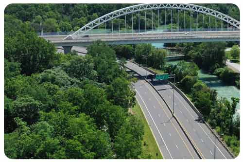 roads below the bridge in  St. Catherines