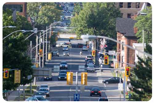 car passing downtown, Hamilton