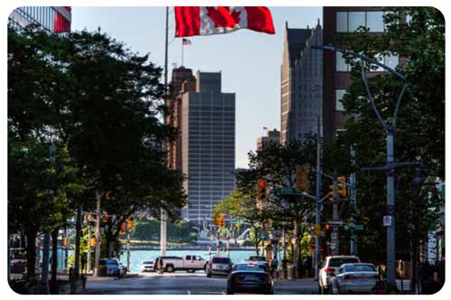 cars passing downtown in Windsor