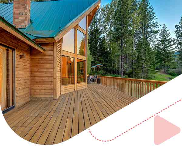 a Airbnb house with pine trees, mountains