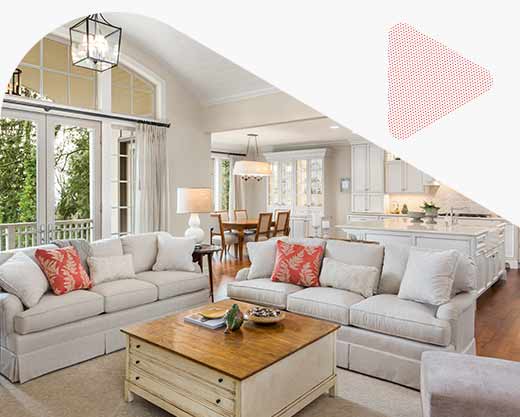 Living room, kitchen, and dining room in luxury Home