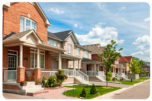 Front of houses and front lawn