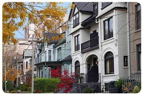 houses with gables and painted brick, downtown Toronto