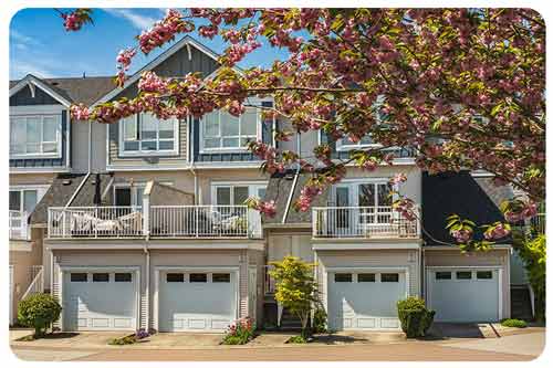 row of garage doors for townhouses