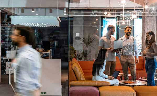 corporate staff employees working together