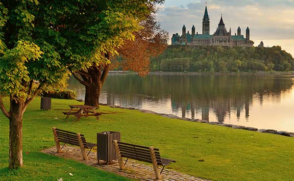 sunrise in the morning park view over river
