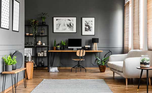 open space apartment interior with beige sofa