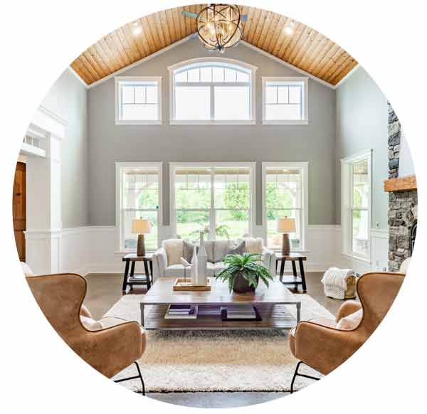 living room with a neat and natural style