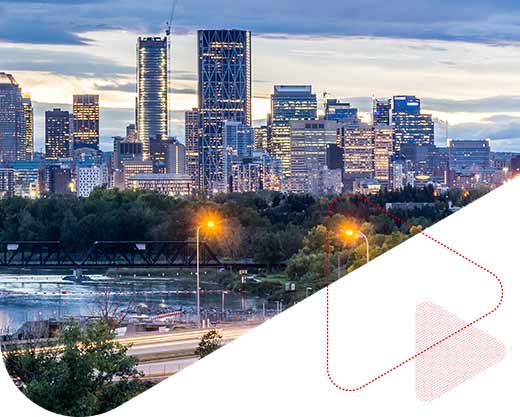 Calgary downtown in the evening at sunset