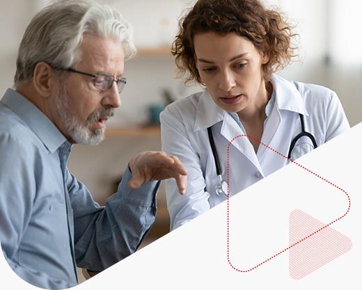 health lab test results on computer to focused middle aged older patient