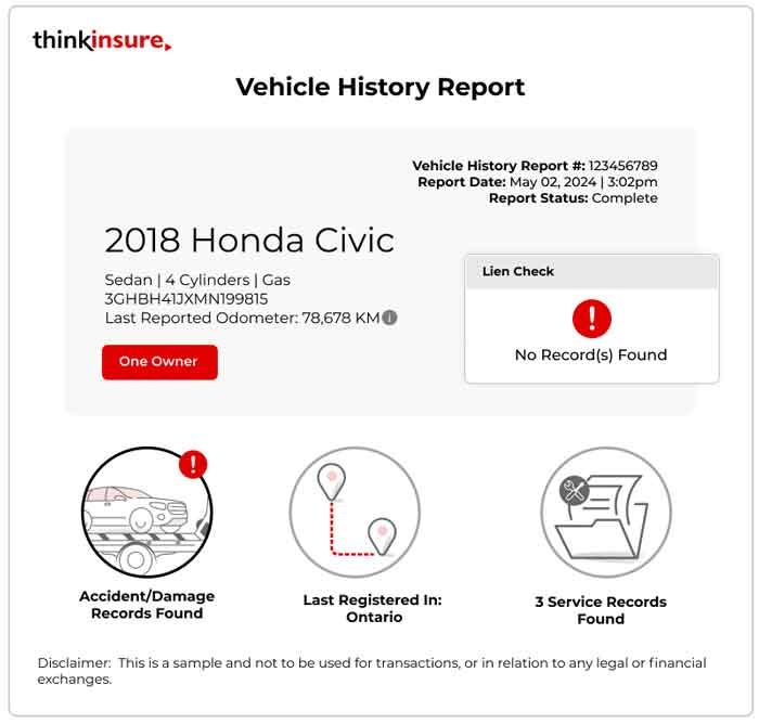 sample illustration of vehicle history report