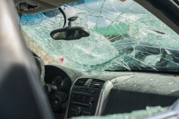 Windshield with broken glass