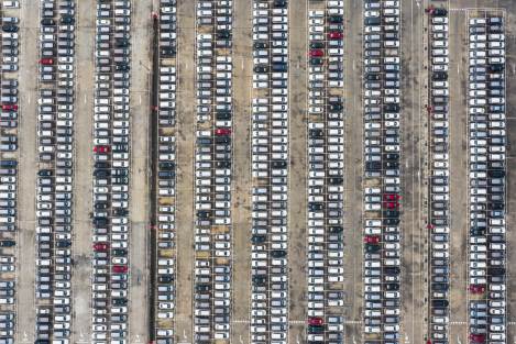 car impound lot aerial photo