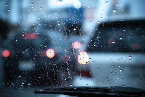 cars in traffic on a rainy day