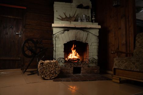 fireplace in a cottage