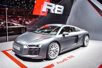 Silver sports car on display