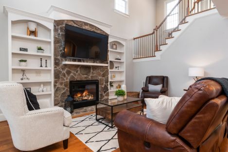 fireplace in a white modern house