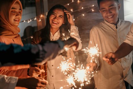 group celebrating holiday season