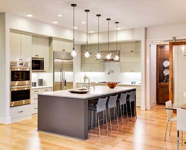 kitchen with steel appliances and lights