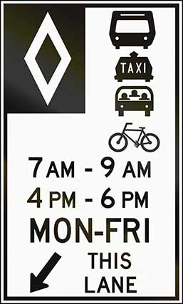 HOV lane sign fr vehicles and bikes