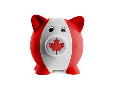 piggy bank with Canadian flag