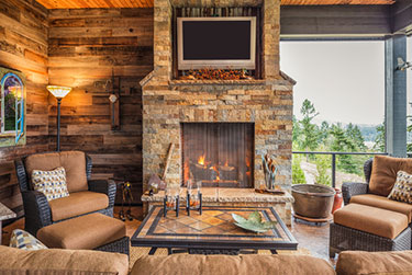 inside house with brick fireplace