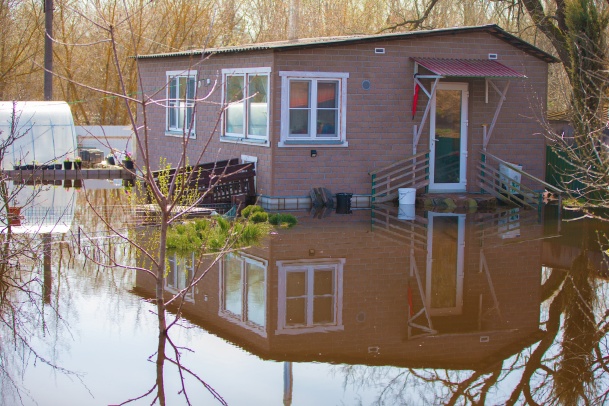 house with flood outside