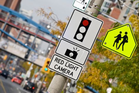 red light camera station at intersection