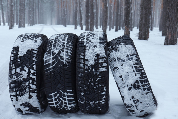Winter tire on snow packed road