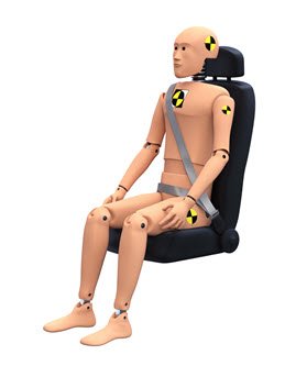 crash test dummy in a car seat
