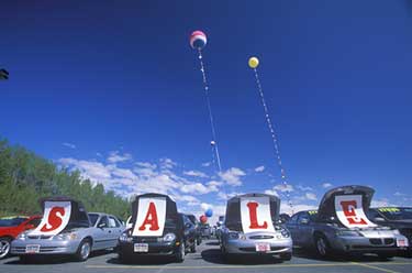 Used car lot with vehicles