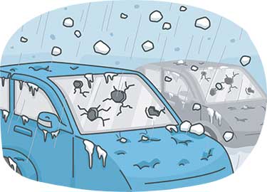 illustration of car with hail damage