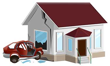 image of car smashing into a house