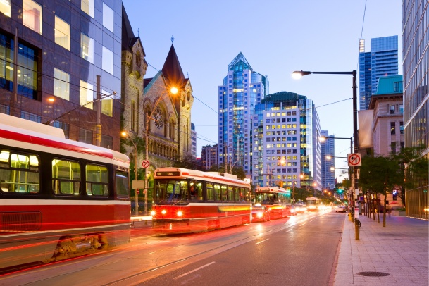 Toronto street car traffic at rush hour