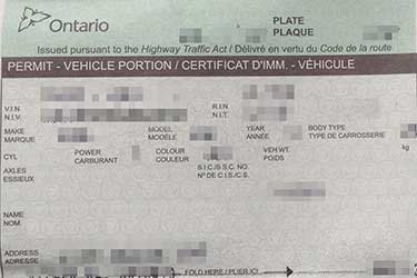 single trip permit ontario