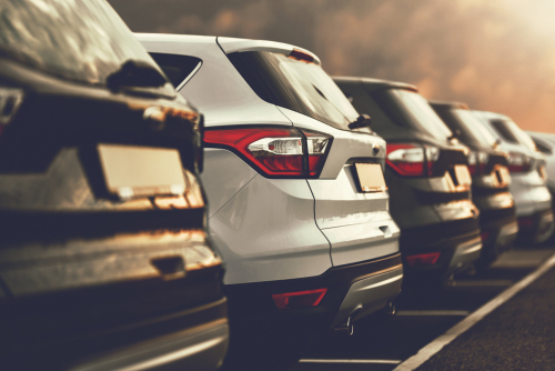 Used car lot with vehicles