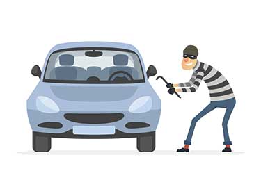 illustration of a thief breaking into a car