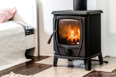 white wall with stove